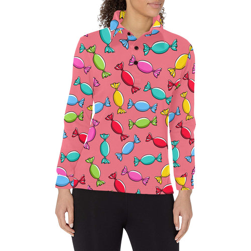 Colorful wrapped candy pattern Women's Long Sleeve Polo Shirt