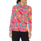 Colorful wrapped candy pattern Women's Long Sleeve Polo Shirt
