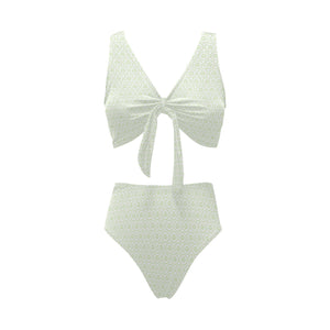 Cucumber pattern background Chest Bowknot High Waisted Bikini Swimsuit