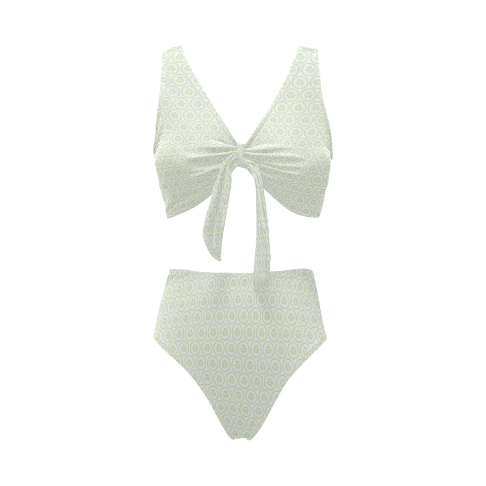 Cucumber pattern background Chest Bowknot High Waisted Bikini Swimsuit