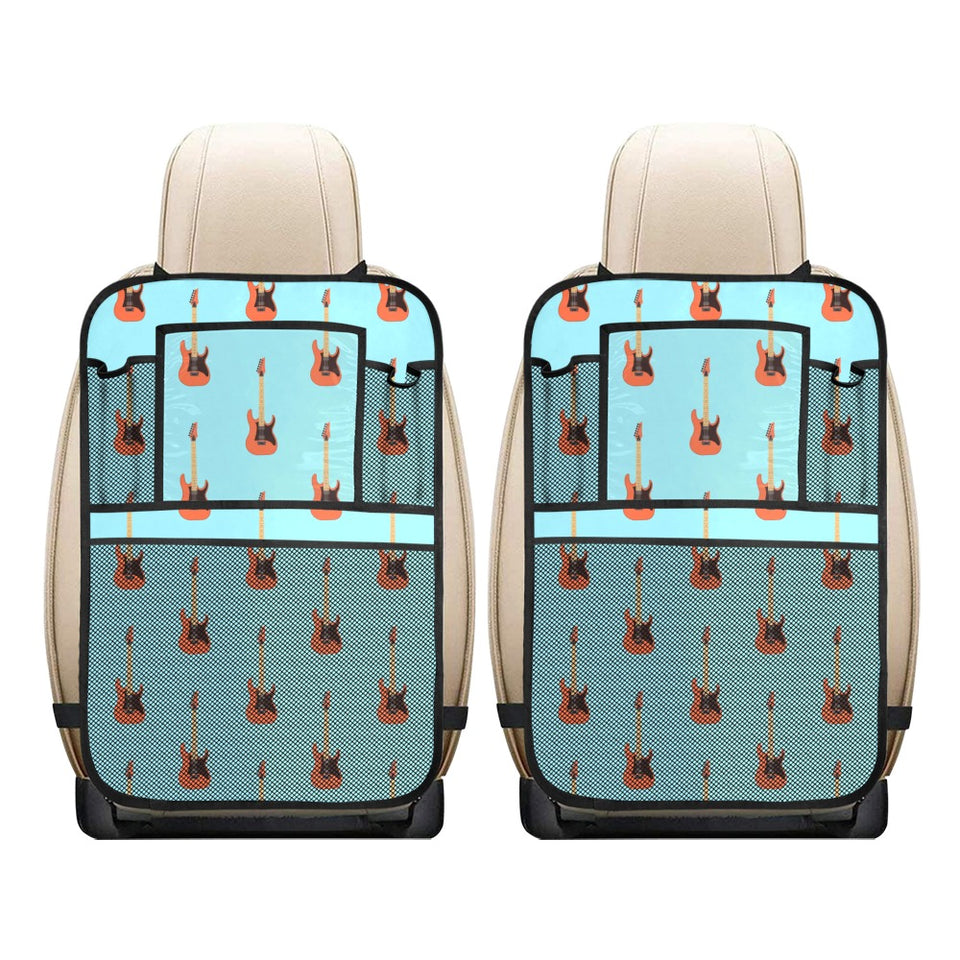 electric guitar pattern light blue background Car Seat Back Organizer