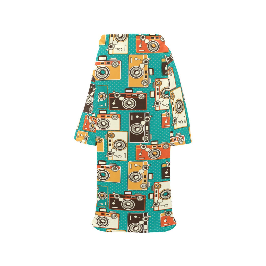 Camera Pattern Print Design 03 Blanket Robe with Sleeves