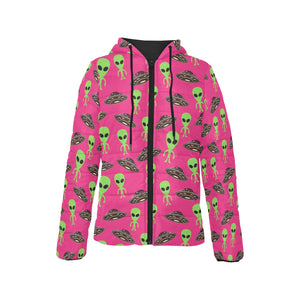 Alien Pattern Print Design 03 Women's Padded Hooded Jacket