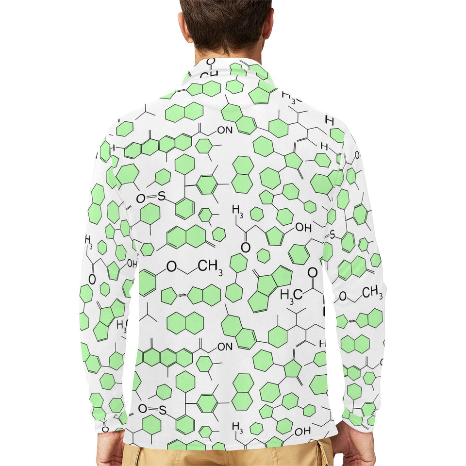 Chemistry Periodic Table Pattern Print Design 03 Men's Long Sleeve Polo Shirt