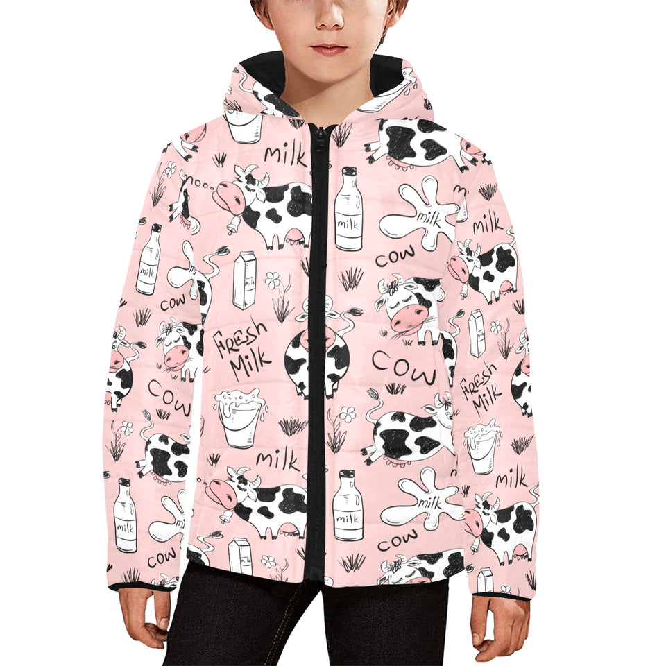 Cows milk product pink background Kids' Boys' Girls' Padded Hooded Jacket