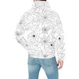 Spider web cobweb pattern white background Men's Padded Hooded Jacket