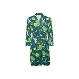 Lime ice flower pattern Men's Long Sleeve Belted Night Robe