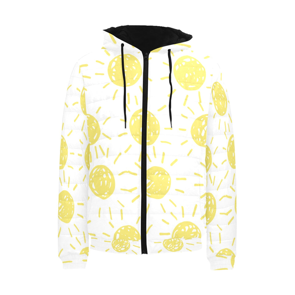 hand drawn sun pattern Men's Padded Hooded Jacket
