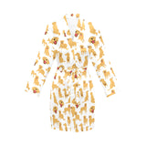 Golden Retriever Pattern Print Design 05 Women's Long Sleeve Belted Night Robe