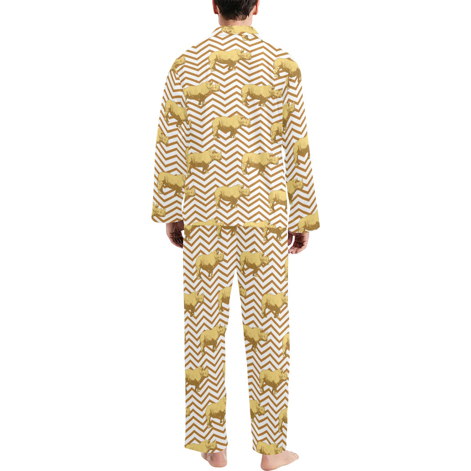 Rhino yellow theme pattern Men's Long Pajama Set