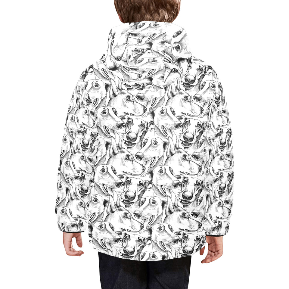Greyhound Pattern Print Design 01 Kids' Boys' Girls' Padded Hooded Jacket