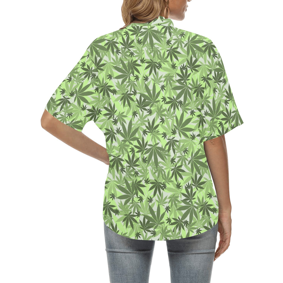 Canabis Marijuana Weed Pattern Print Design 01 Women's All Over Print Hawaiian Shirt