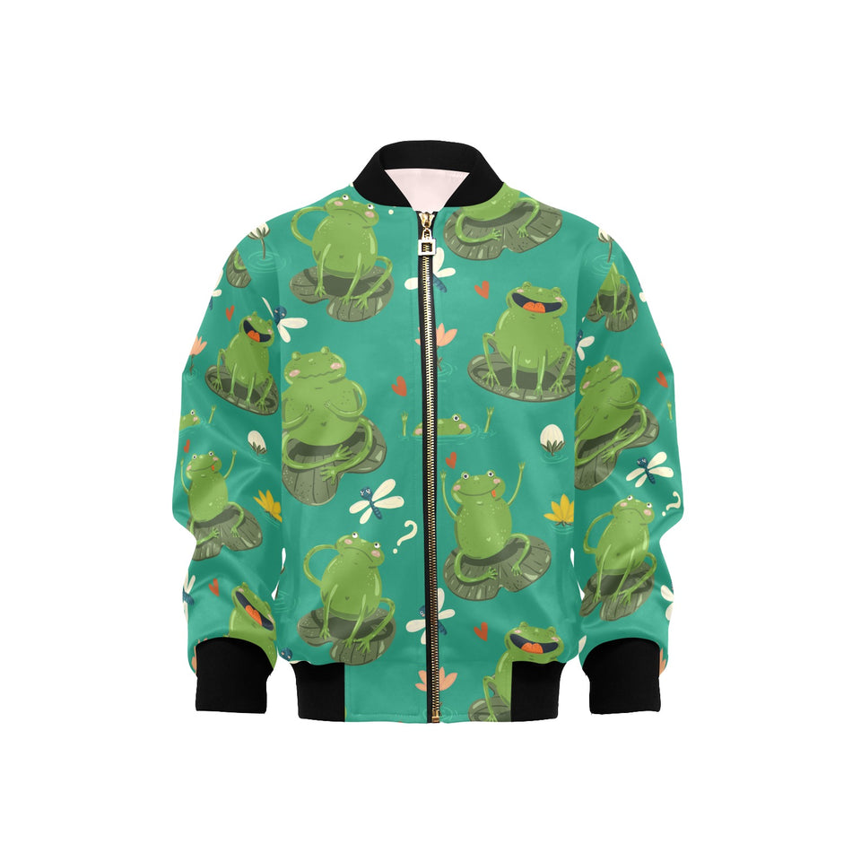 Cute frog dragonfly design pattern Kids' Boys' Girls' Bomber Jacket