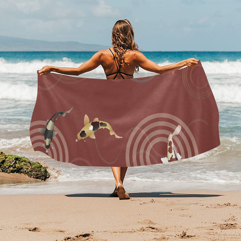 Koi Fish Carp Fish red background Beach Towel