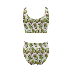 Coconut Pattern Print Design 04 Chest Bowknot High Waisted Bikini Swimsuit