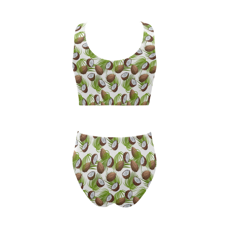 Coconut Pattern Print Design 04 Chest Bowknot High Waisted Bikini Swimsuit