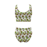 Coconut Pattern Print Design 04 Chest Bowknot High Waisted Bikini Swimsuit