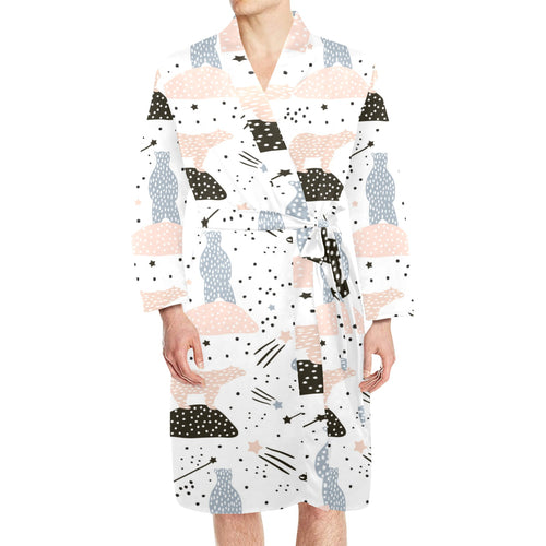 Polar bears star poka dot pattern Men's Long Sleeve Belted Night Robe