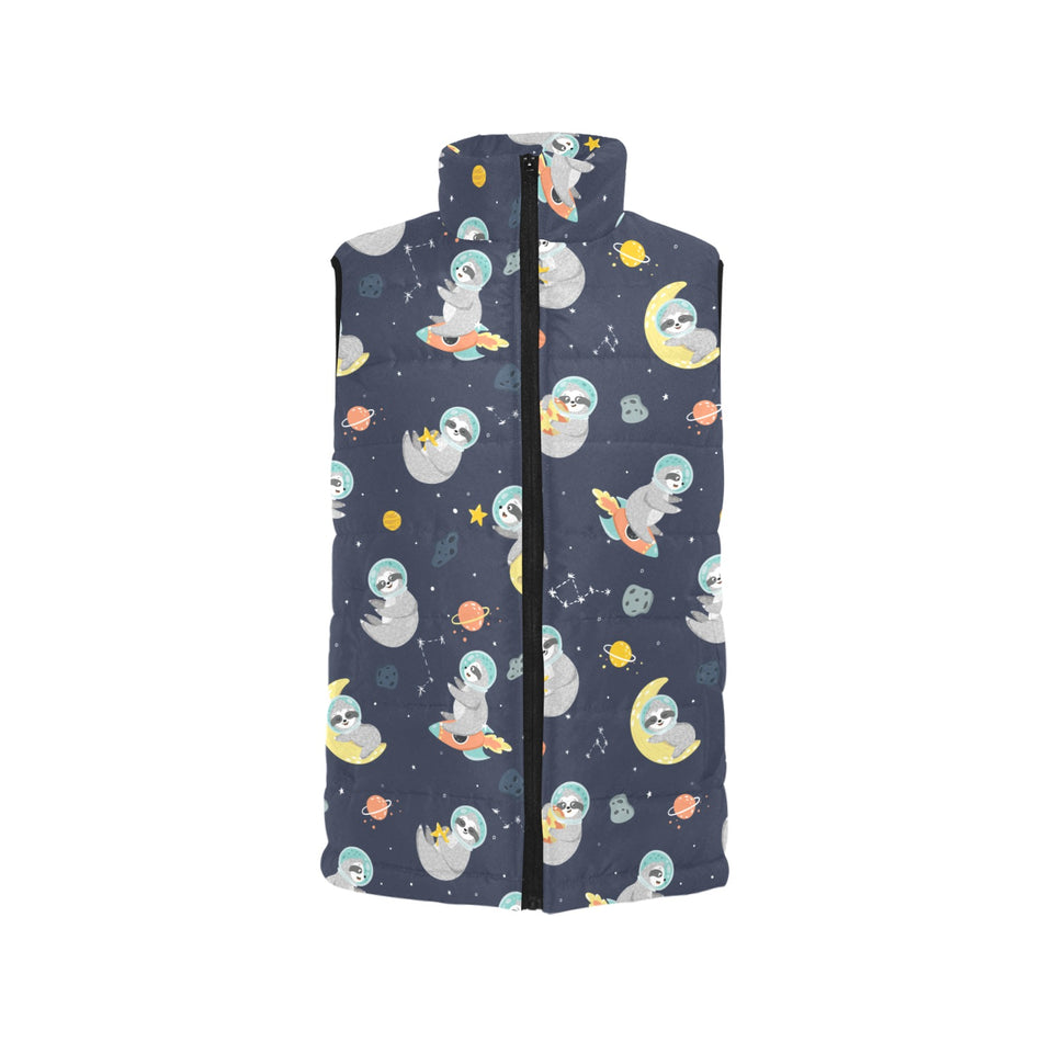 Cute sloth astronaut star planet rocket pattern Women's Padded Vest