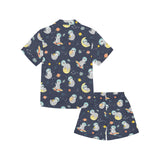 Cute sloth astronaut star planet rocket pattern Kids' Boys' Girls' V-Neck Short Pajama Set