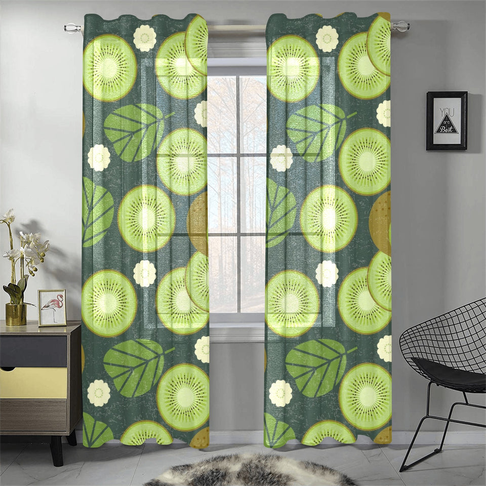 Whole sliced kiwi leave and flower Gauze Curtain