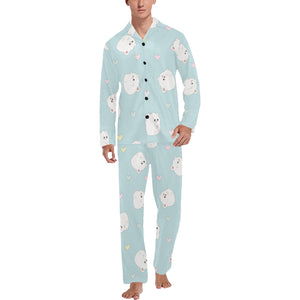 White cute hamsters heart pattern Men's Long Pajama Set