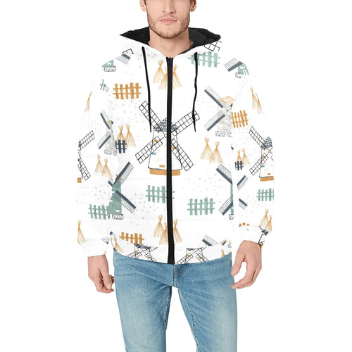 windmill pattern Men's Padded Hooded Jacket