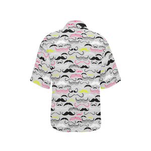 Mustache Beard Pattern Print Design 02 Women's All Over Print Hawaiian Shirt