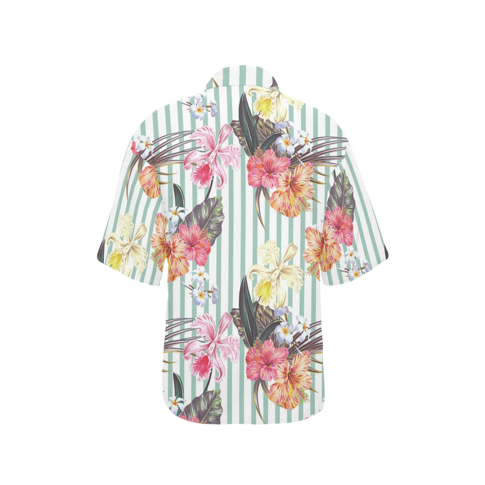Colorful orchid flower pattern Women's All Over Print Hawaiian Shirt