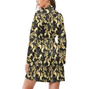 Goldfish Pattern Print Design 01 Women's Long Sleeve Belted Night Robe