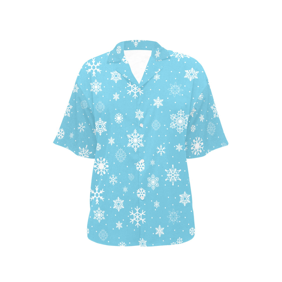 Snowflake pattern blue background Women's All Over Print Hawaiian Shirt