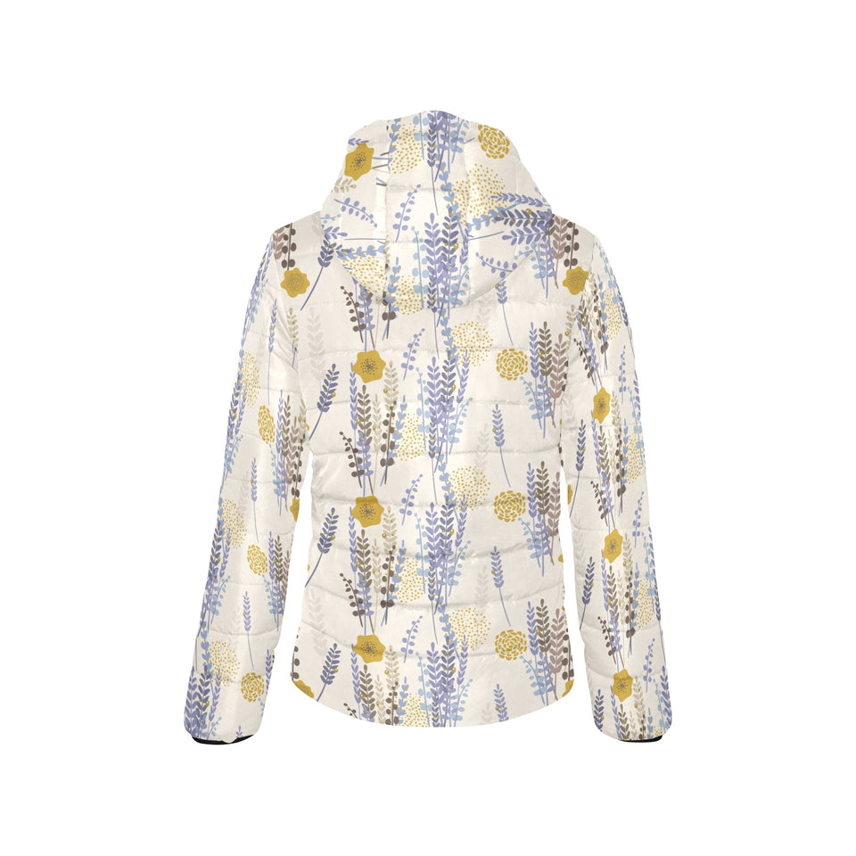 Lavender modern pattern blackground Women's Padded Hooded Jacket