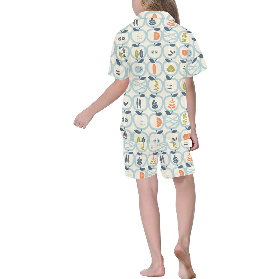 apples leaves pattern Kids' Boys' Girls' V-Neck Short Pajama Set