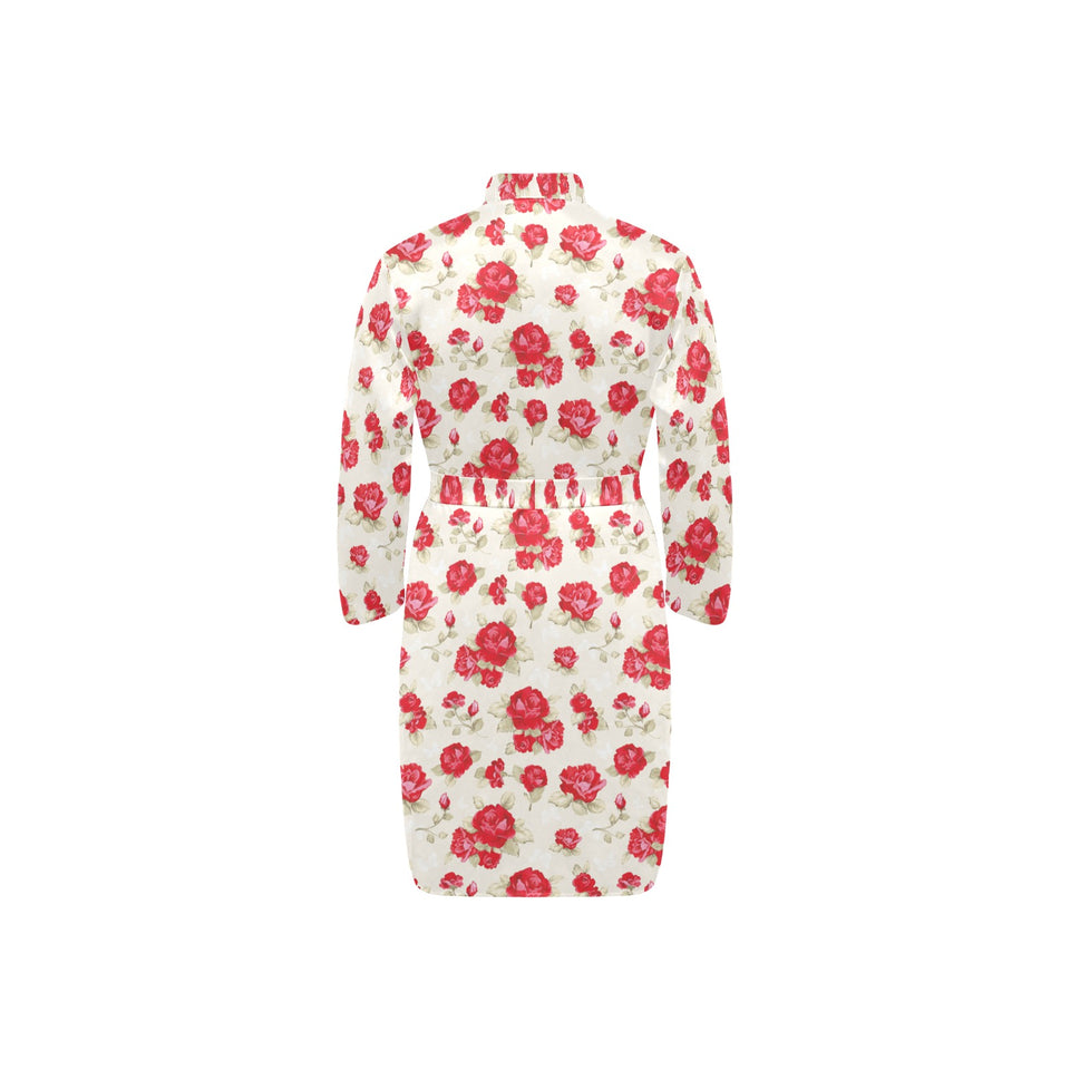Rose Pattern Print Design 01 Men's Long Sleeve Belted Night Robe