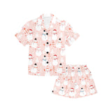 Cute snowman christmas tree snowpink background Kids' Boys' Girls' V-Neck Short Pajama Set