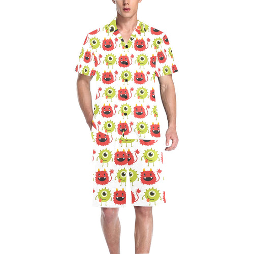 Alien Pattern Print Design 05 Men's V-Neck Short Pajama Set