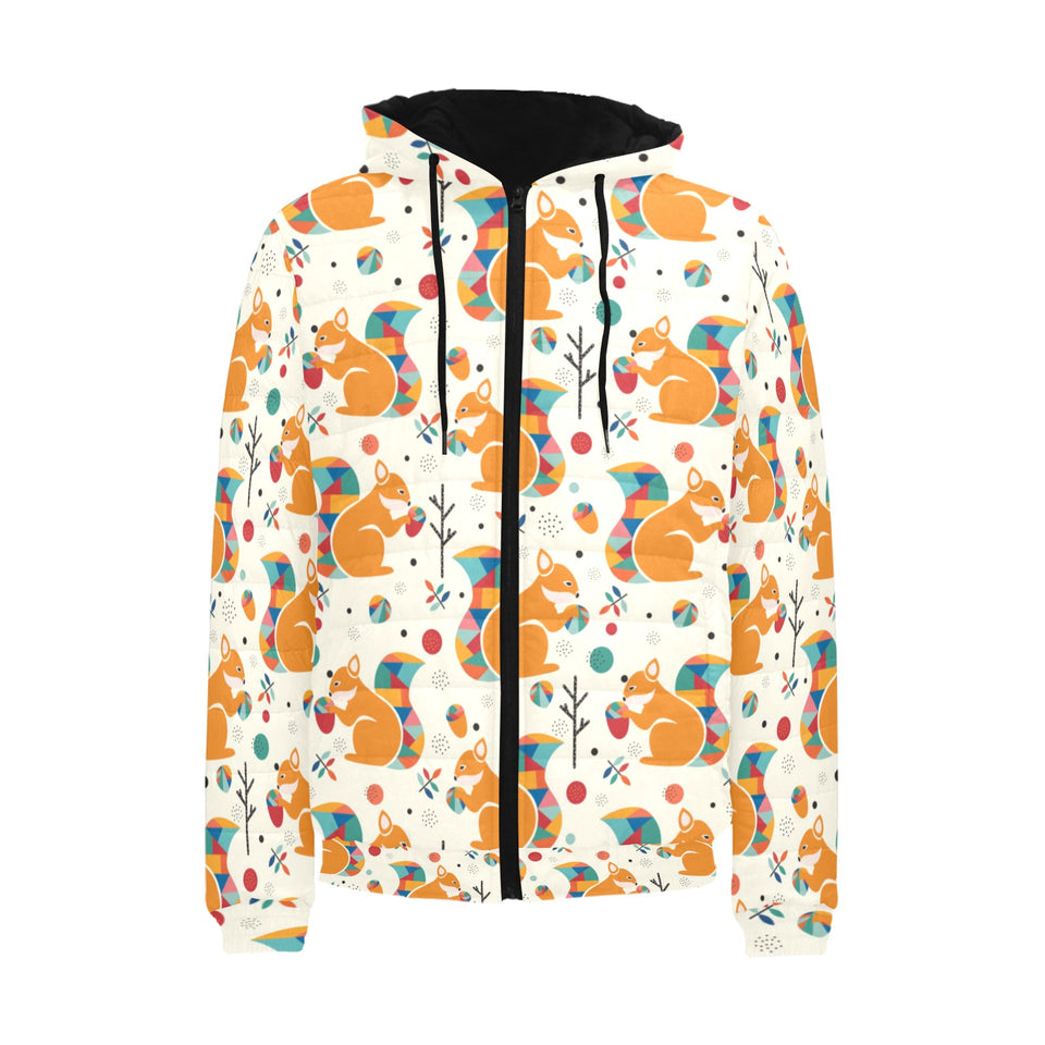 Squirrel Pattern Print Design 04 Men's Padded Hooded Jacket