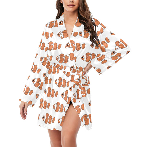 Clown Fish Pattern Print Design 05 Women's Long Sleeve Belted Night Robe