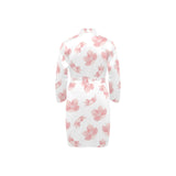 Pink sakura cherry blossom pattern Men's Long Sleeve Belted Night Robe