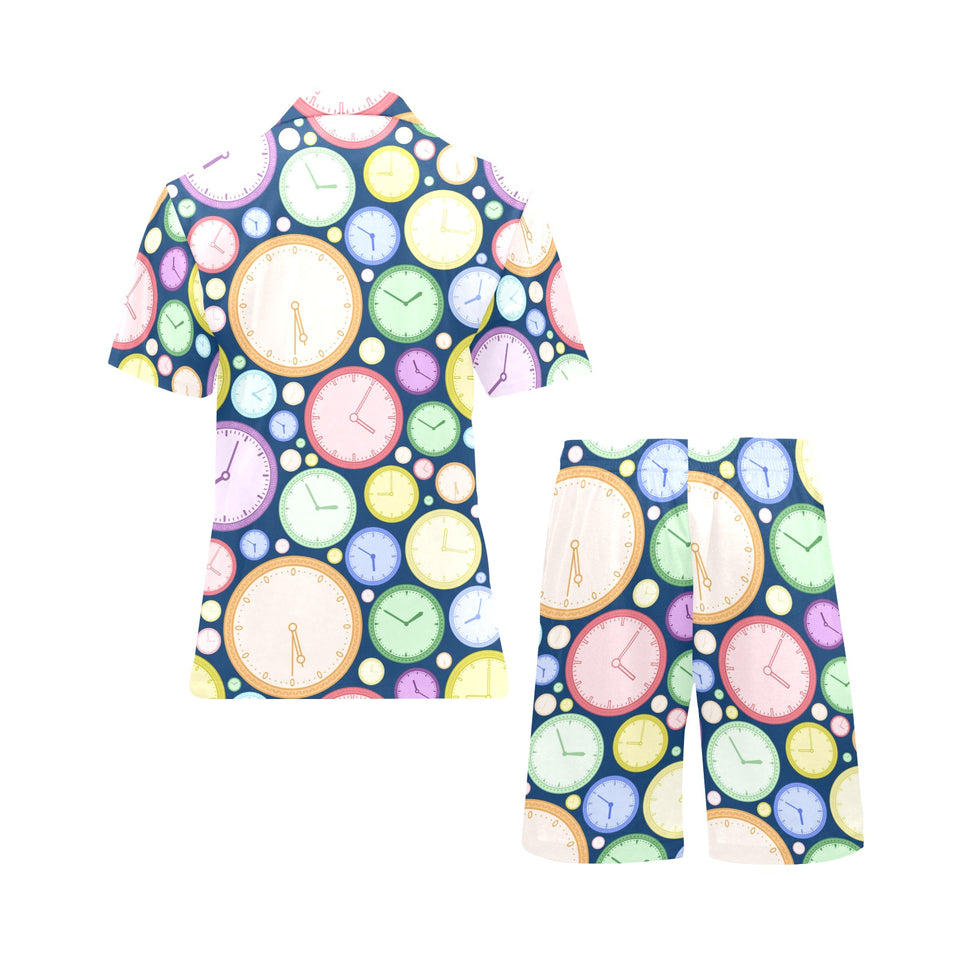 Colorful clock background Men's V-Neck Short Pajama Set