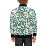 Cute sloths tropical palm leaves white background Kids' Boys' Girls' Bomber Jacket
