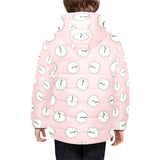 Clock pattern pink blackground Kids' Boys' Girls' Padded Hooded Jacket