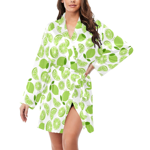 Lime design pattern Women's Long Sleeve Belted Night Robe