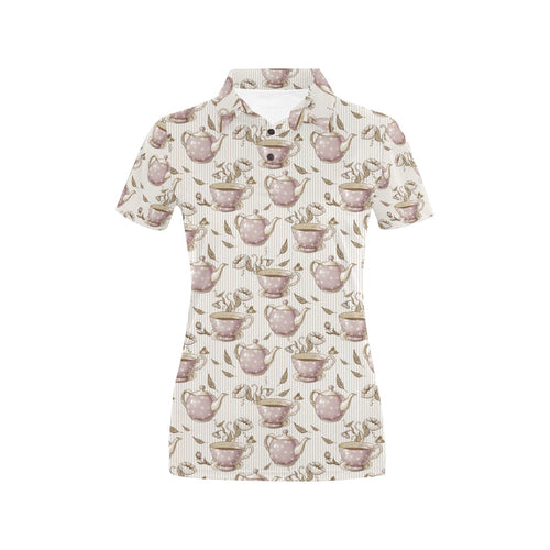 Tea pots Pattern Print Design 03 Women's All Over Print Polo Shirt