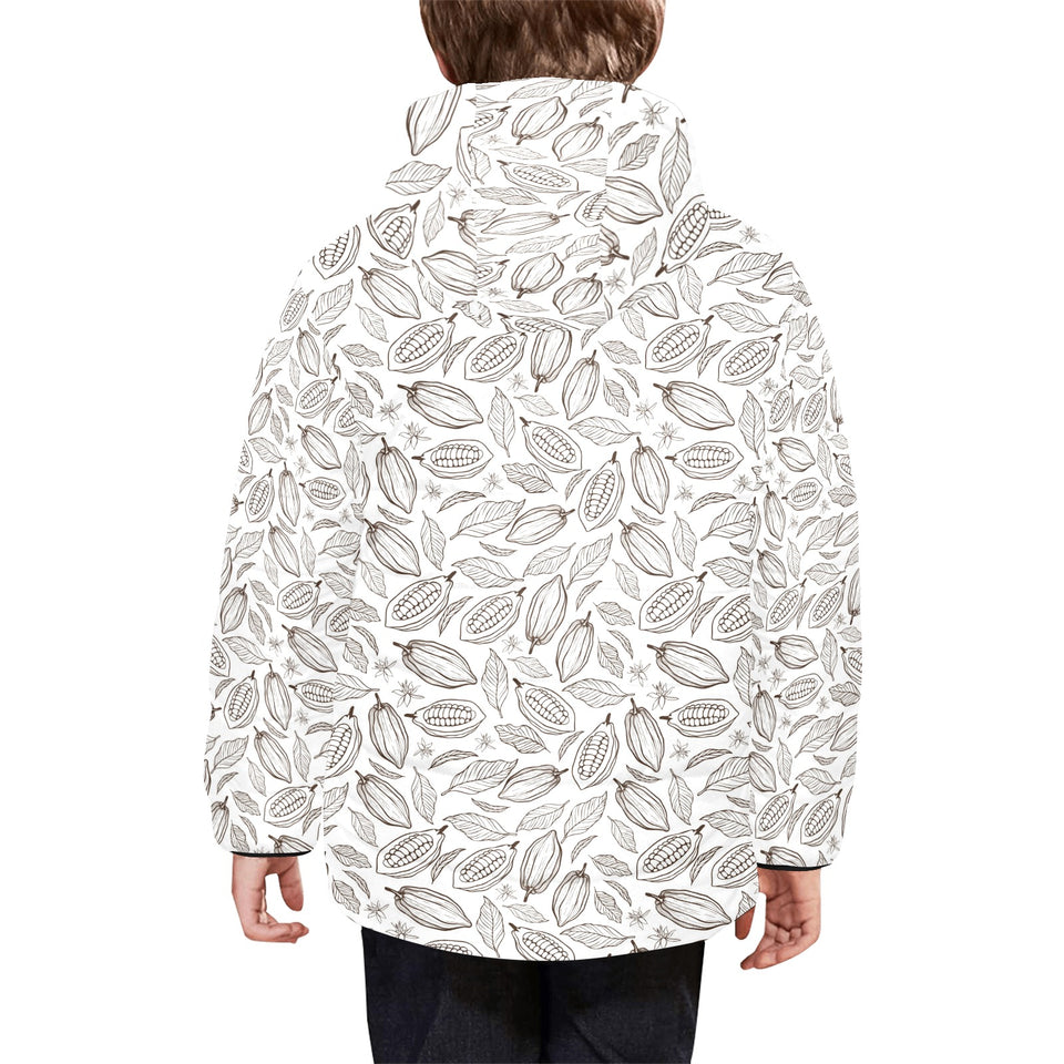 cacao beans leaves pattern Kids' Boys' Girls' Padded Hooded Jacket