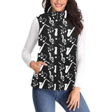 Saxophone music notes treble clef black white them Women's Padded Vest
