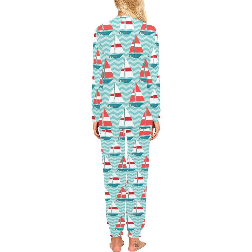 Red White sailboat wave background Women's All Over Print Pajama Set