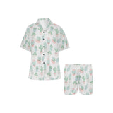Pastel color cactus pattern Women's V-Neck Short Pajama Set