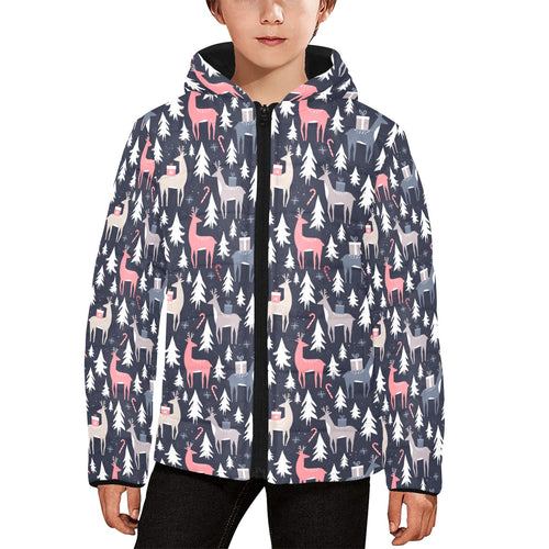 Deers Winter Christmas pattern Kids' Boys' Girls' Padded Hooded Jacket