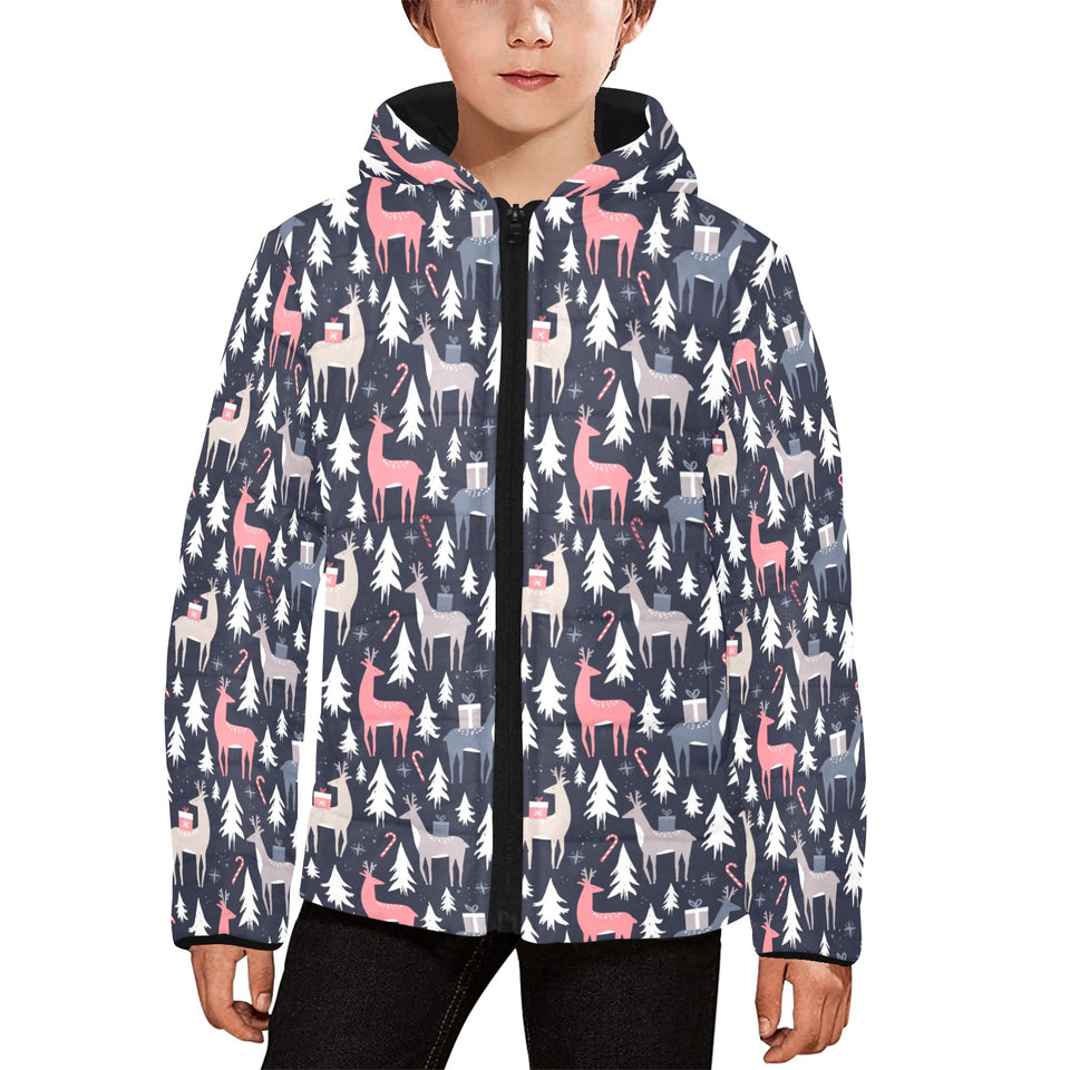 Deers Winter Christmas pattern Kids' Boys' Girls' Padded Hooded Jacket